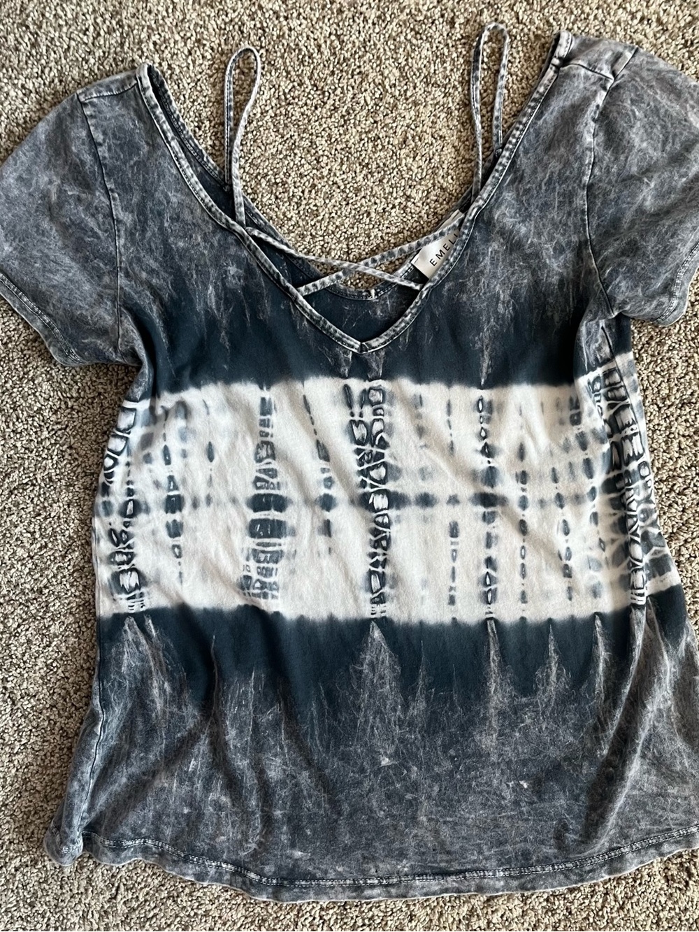 Crisscross Tie-Dye Off Shoulder Women's Top - Charcoal Grey & White 100%Cotton